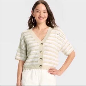 Universal Thread Cream and White Button-Up Cardigan